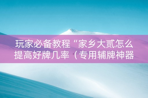玩家必备教程“家乡大贰怎么提高好牌几率（专用辅牌神器免安装）