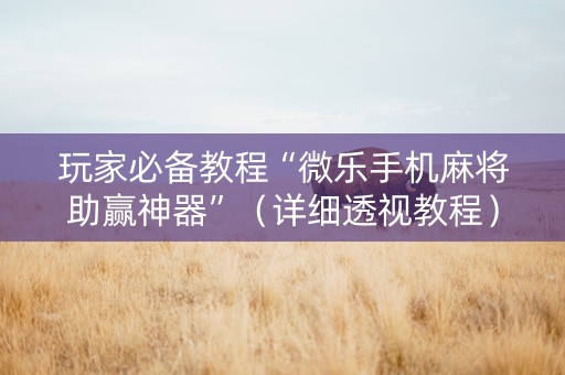 玩家必备教程“微乐手机麻将助赢神器”（详细透视教程）-哔哩哔哩