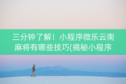 三分钟了解！小程序微乐云南麻将有哪些技巧(揭秘小程序提高赢的概率)