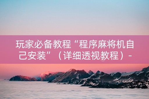 玩家必备教程“程序麻将机自己安装”（详细透视教程）-哔哩哔哩