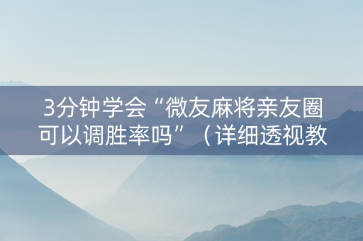 3分钟学会“微友麻将亲友圈可以调胜率吗”（详细透视教程）-哔哩哔哩