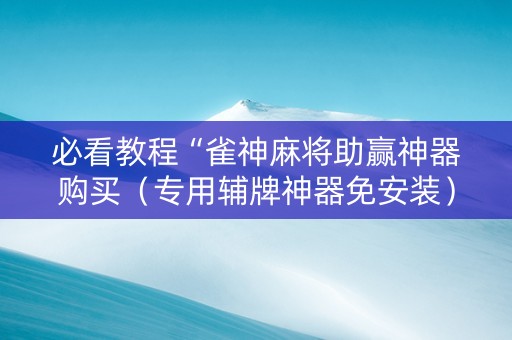 必看教程“雀神麻将助赢神器购买（专用辅牌神器免安装）