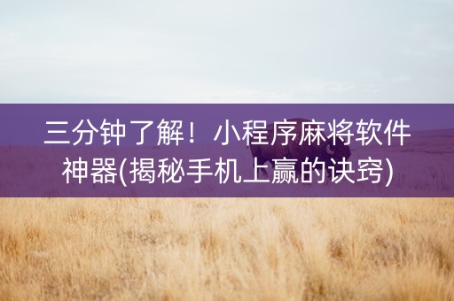 三分钟了解！小程序麻将软件神器(揭秘手机上赢的诀窍)