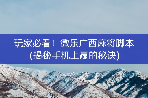 玩家必看！微乐广西麻将脚本(揭秘手机上赢的秘诀)