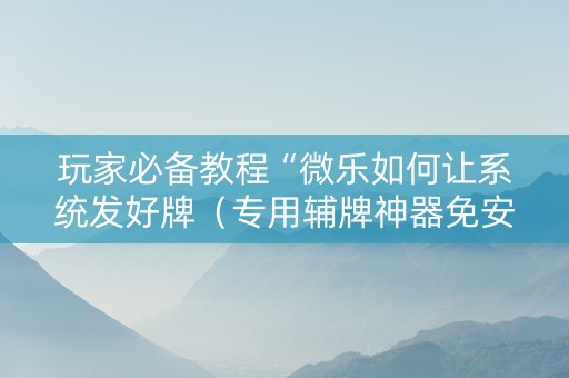 玩家必备教程“微乐如何让系统发好牌（专用辅牌神器免安装）