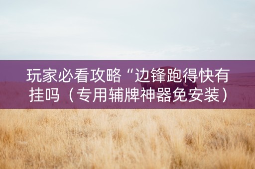 玩家必看攻略“边锋跑得快有挂吗（专用辅牌神器免安装）