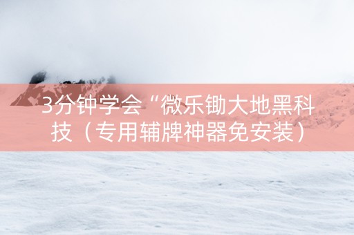 3分钟学会“微乐锄大地黑科技（专用辅牌神器免安装）