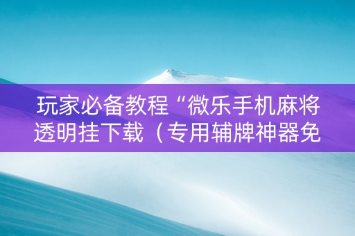 玩家必备教程“微乐手机麻将透明挂下载（专用辅牌神器免安装）