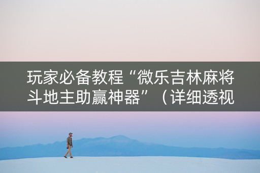 玩家必备教程“微乐吉林麻将斗地主助赢神器”（详细透视教程）-哔哩哔哩