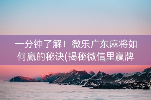 一分钟了解！微乐广东麻将如何赢的秘诀(揭秘微信里赢牌技巧)