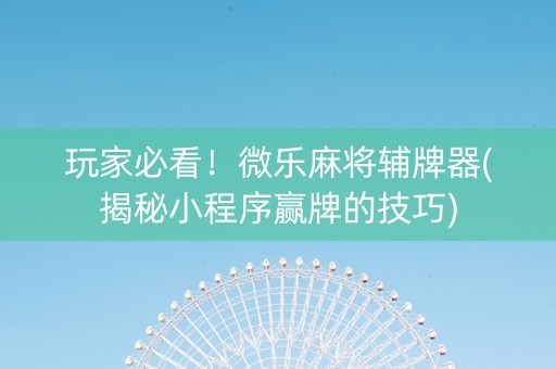 玩家必看！微乐麻将辅牌器(揭秘小程序赢牌的技巧)