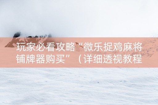 玩家必看攻略“微乐捉鸡麻将铺牌器购买”（详细透视教程）-哔哩哔哩