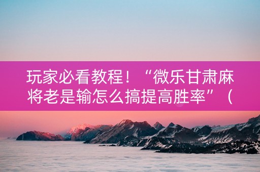 玩家必看教程！“微乐甘肃麻将老是输怎么搞提高胜率”（详细开挂教程）-哔哩哔哩