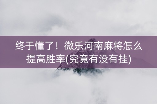 终于懂了！微乐河南麻将怎么提高胜率(究竟有没有挂)