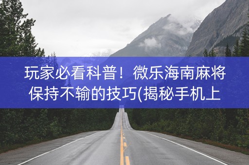 玩家必看科普！微乐海南麻将保持不输的技巧(揭秘手机上输赢规律)