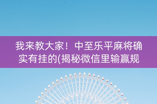 我来教大家！中至乐平麻将确实有挂的(揭秘微信里输赢规律)