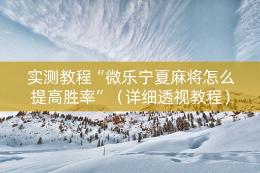 实测教程“微乐宁夏麻将怎么提高胜率”（详细透视教程）-哔哩哔哩
