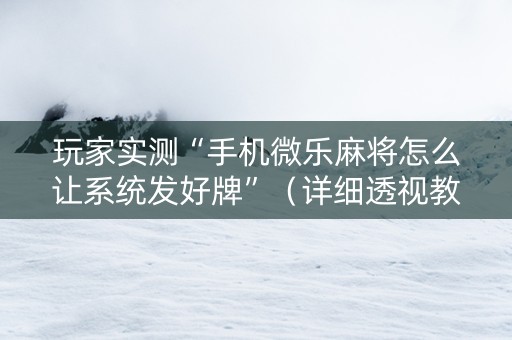 玩家实测“手机微乐麻将怎么让系统发好牌”（详细透视教程）-哔哩哔哩