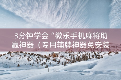3分钟学会“微乐手机麻将助赢神器（专用辅牌神器免安装）