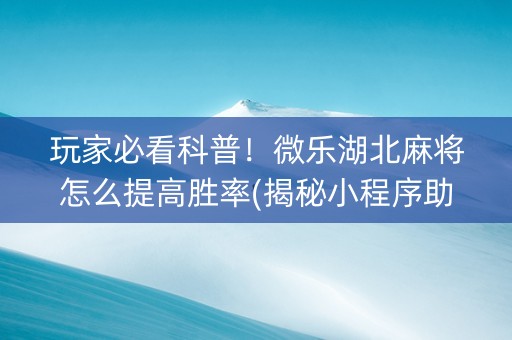 玩家必看科普！微乐湖北麻将怎么提高胜率(揭秘小程序助攻神器)