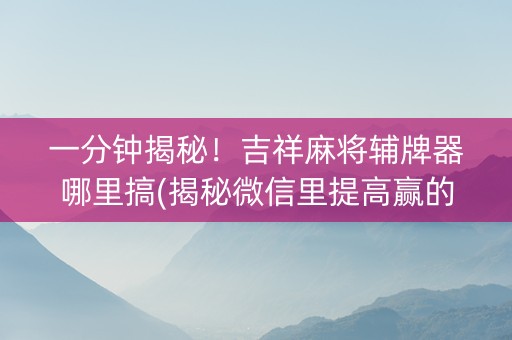 一分钟揭秘！吉祥麻将辅牌器哪里搞(揭秘微信里提高赢的概率)