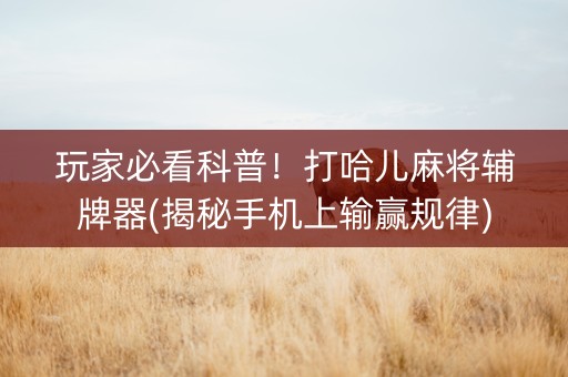 玩家必看科普！打哈儿麻将辅牌器(揭秘手机上输赢规律)