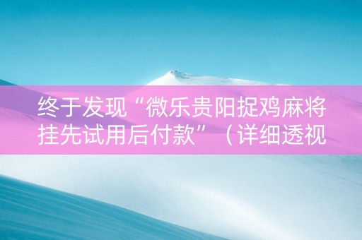 终于发现“微乐贵阳捉鸡麻将挂先试用后付款”（详细透视教程）-哔哩哔哩