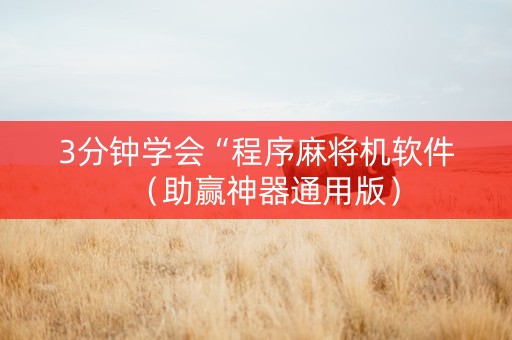 3分钟学会“程序麻将机软件（助赢神器通用版）