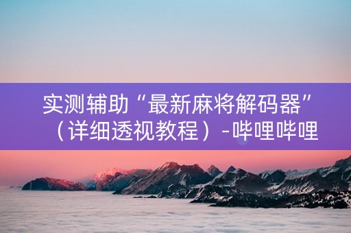 实测辅助“最新麻将解码器”（详细透视教程）-哔哩哔哩