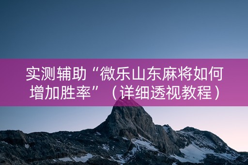 实测辅助“微乐山东麻将如何增加胜率”（详细透视教程）-哔哩哔哩