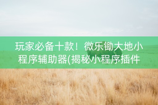 玩家必备十款！微乐锄大地小程序辅助器(揭秘小程序插件免费)