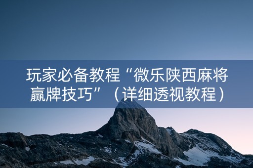 玩家必备教程“微乐陕西麻将赢牌技巧”（详细透视教程）-哔哩哔哩