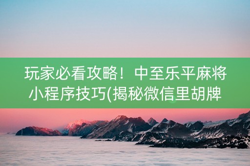 玩家必看攻略！中至乐平麻将小程序技巧(揭秘微信里胡牌神器)