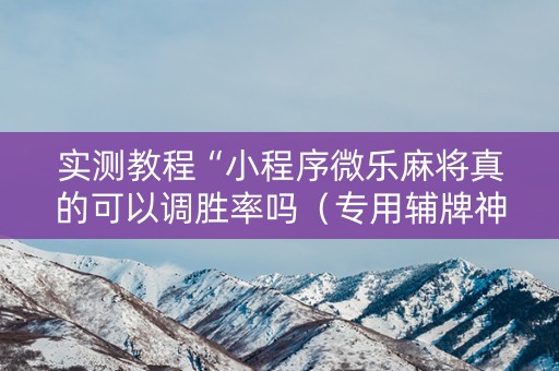 实测教程“小程序微乐麻将真的可以调胜率吗（专用辅牌神器免安装）