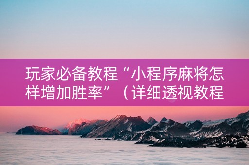 玩家必备教程“小程序麻将怎样增加胜率”（详细透视教程）-哔哩哔哩
