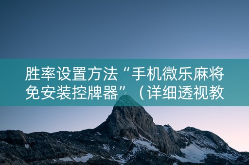 胜率设置方法“手机微乐麻将免安装控牌器”（详细透视教程）-哔哩哔哩