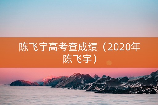 陈飞宇高考查成绩（2020年陈飞宇）