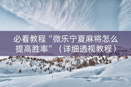 必看教程“微乐宁夏麻将怎么提高胜率”（详细透视教程）-哔哩哔哩