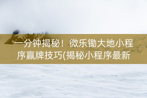 一分钟揭秘！微乐锄大地小程序赢牌技巧(揭秘小程序最新神器下载)