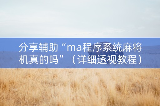 分享辅助“ma程序系统麻将机真的吗”（详细透视教程）-哔哩哔哩