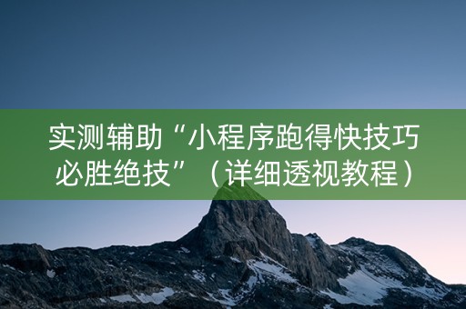 实测辅助“小程序跑得快技巧必胜绝技”（详细透视教程）-哔哩哔哩