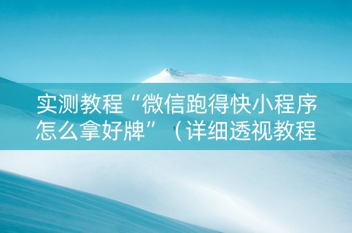 实测教程“微信跑得快小程序怎么拿好牌”（详细透视教程）-哔哩哔哩