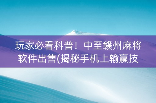 玩家必看科普！中至赣州麻将软件出售(揭秘手机上输赢技巧)