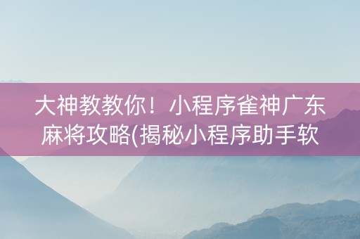 大神教教你！小程序雀神广东麻将攻略(揭秘小程序助手软件)
