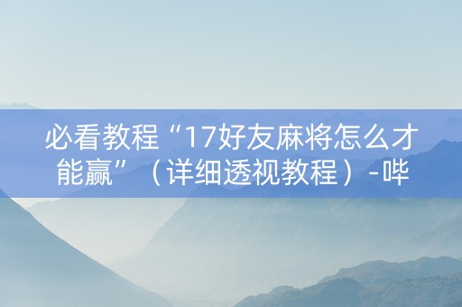 必看教程“17好友麻将怎么才能赢”（详细透视教程）-哔哩哔哩