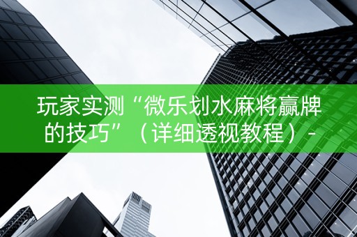 玩家实测“微乐划水麻将赢牌的技巧”（详细透视教程）-哔哩哔哩