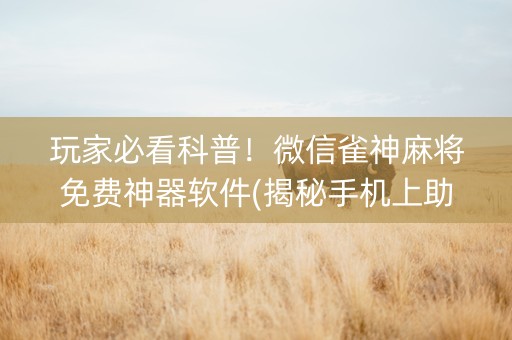 玩家必看科普！微信雀神麻将免费神器软件(揭秘手机上助赢神器购买)