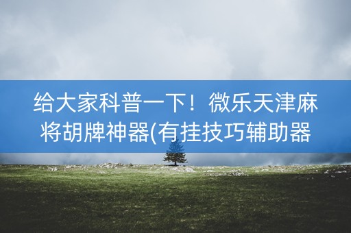 给大家科普一下！微乐天津麻将胡牌神器(有挂技巧辅助器)