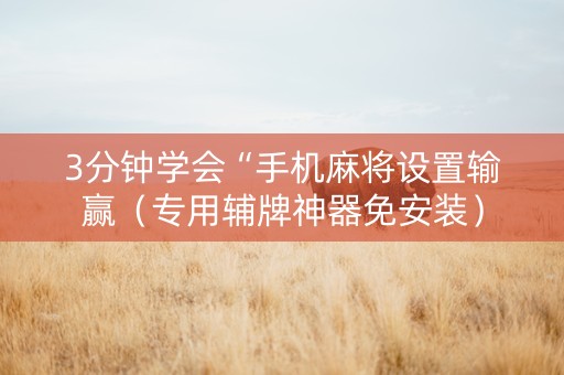 3分钟学会“手机麻将设置输赢（专用辅牌神器免安装）