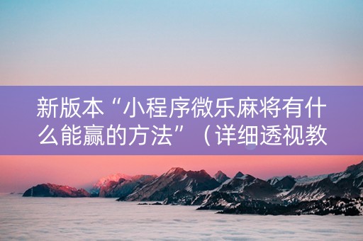 新版本“小程序微乐麻将有什么能赢的方法”（详细透视教程）-哔哩哔哩